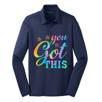 You Got This Funny Teacher Student Testing Day Tie Dye Silk Touch Performance Long Sleeve Polo