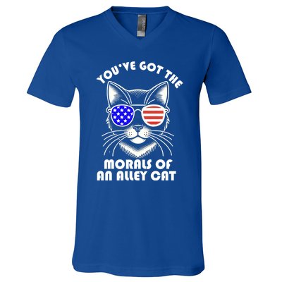 YouVe Got The Morals Of An Alley Cat 4th Of July Trump Funny Gift V-Neck T-Shirt