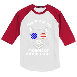 YouVe Got The Morals Of An Alley Cat 4th Of July Trump Funny Gift Kids Colorblock Raglan Jersey