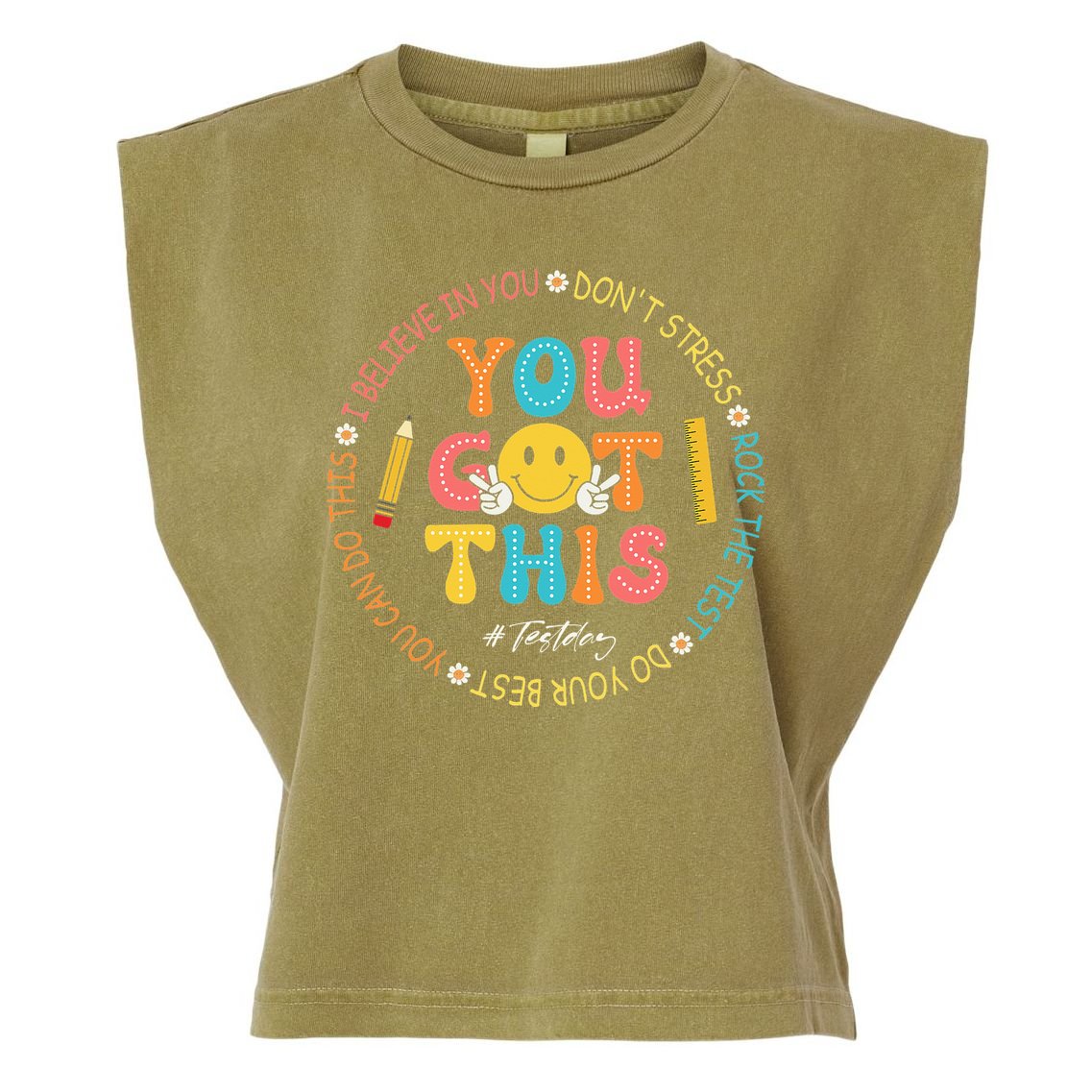 You Got This Don't Stress Rock The Test Day Teacher Garment-Dyed Women's Muscle Tee