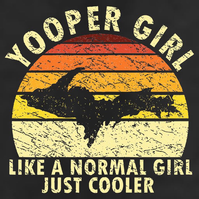 Yooper Girl Upper Peninsula Retro Upper Michigan 7 Panel Mesh Trucker Snapback Hat