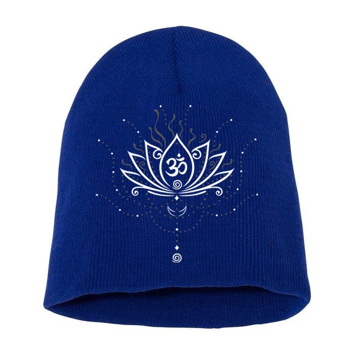 Yoga Harmony Gift Lotus Flower With Moon And Om Symbol Great Gift Short Acrylic Beanie