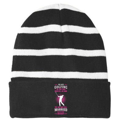 Yes He's Golfing Golf Putter Par Golfer Birdie Bogey Eagle Striped Beanie with Solid Band