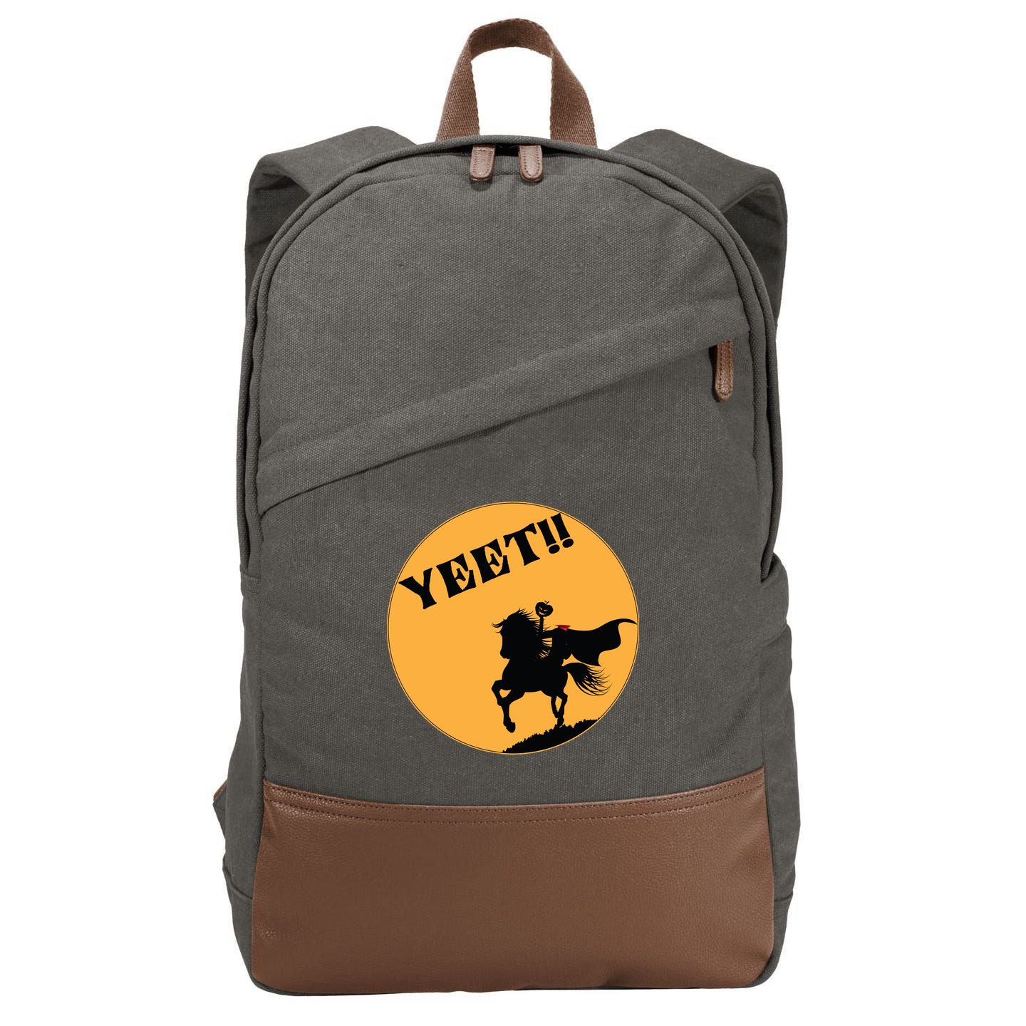 YEET!! Headless Horseman Funny Halloween Cotton Canvas Backpack