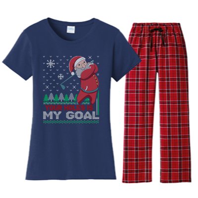 Your Hole Is My Goal Santa Claus Golf Women's Flannel Pajama Set