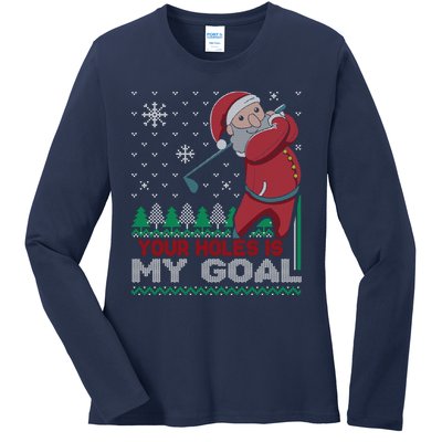 Your Hole Is My Goal Santa Claus Golf Ladies Long Sleeve Shirt