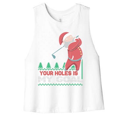 Your Hole Is My Goal Santa Claus Golf Women's Racerback Cropped Tank