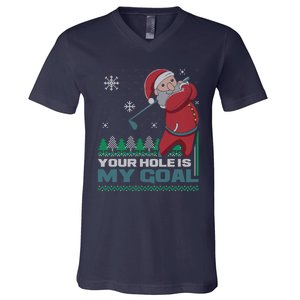 Your Hole Is My Goal Santa Claus Golf Ugly Christmas Sweater V-Neck T-Shirt