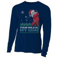 Your Hole Is My Goal Santa Claus Golf Ugly Christmas Sweater Cooling Performance Long Sleeve Crew