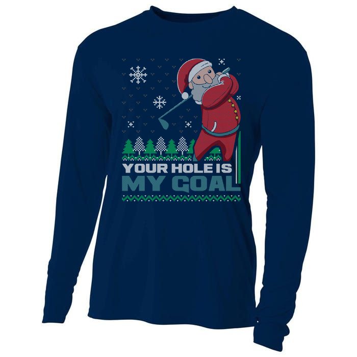 Your Hole Is My Goal Santa Claus Golf Ugly Christmas Sweater Cooling Performance Long Sleeve Crew