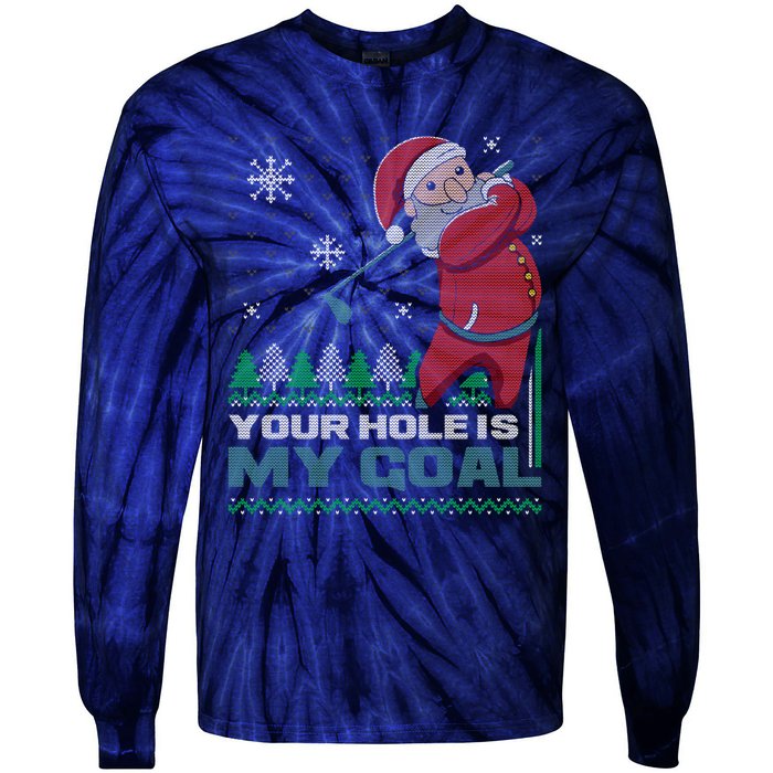 Your Hole Is My Goal Santa Claus Golf Ugly Christmas Sweater Tie-Dye Long Sleeve Shirt