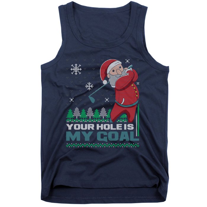 Your Hole Is My Goal Santa Claus Golf Ugly Christmas Sweater Tank Top