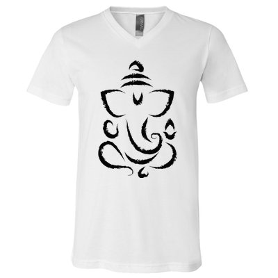 Yoga Hindu Indian Meditation Deepavali Diwali Rangoli Ganesh V-Neck T-Shirt