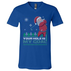 Your Hole Is My Goal Santa Claus Golf Ugly Christmas Cool Gift V-Neck T-Shirt