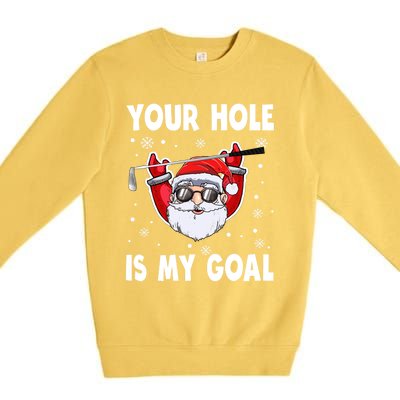 Your Hole Is My Goal Funny Santa Claus Golf Christmas Quotes Gift Premium Crewneck Sweatshirt