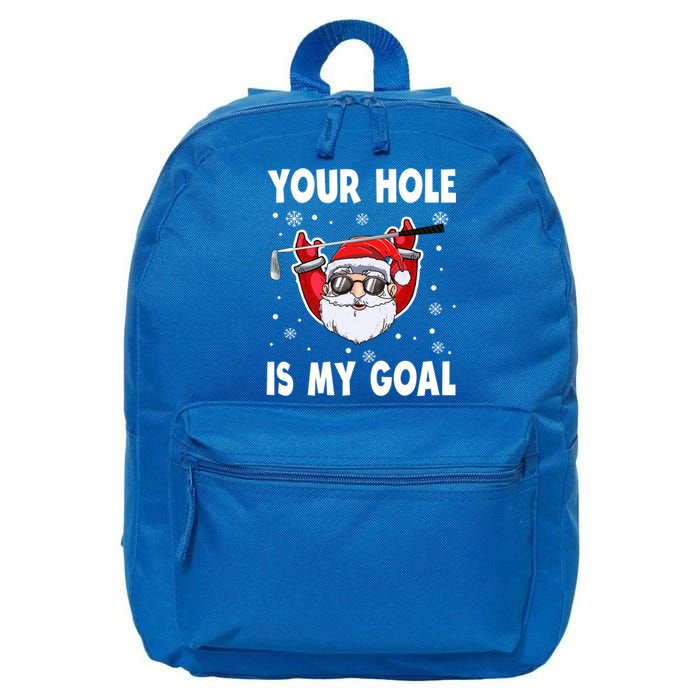 Your Hole Is My Goal Funny Santa Claus Golf Christmas Quotes Gift 16 in Basic Backpack