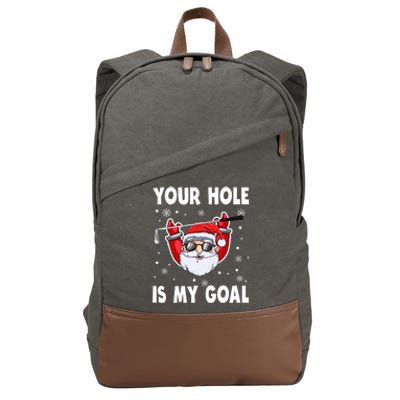 Your Hole Is My Goal Funny Santa Claus Golf Christmas Quotes Gift Cotton Canvas Backpack