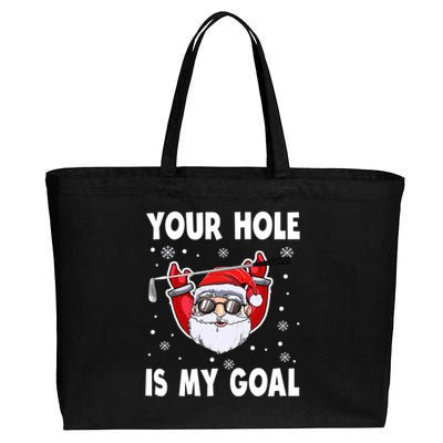 Your Hole Is My Goal Funny Santa Claus Golf Christmas Quotes Gift Cotton Canvas Jumbo Tote