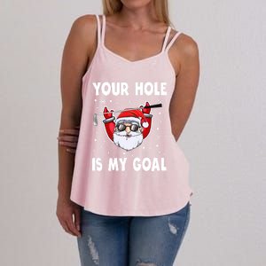 Your Hole Is My Goal Funny Santa Claus Golf Christmas Quotes Gift Women's Strappy Tank