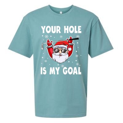 Your Hole Is My Goal Funny Santa Claus Golf Christmas Quotes Gift Sueded Cloud Jersey T-Shirt