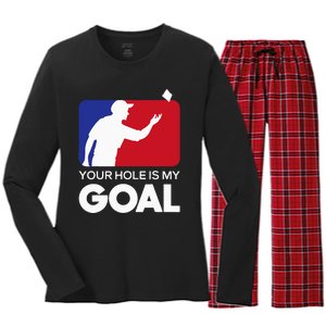 Your Hole is my Goal Funny Cornhole Player Bean Bag Game Women's Long Sleeve Flannel Pajama Set 