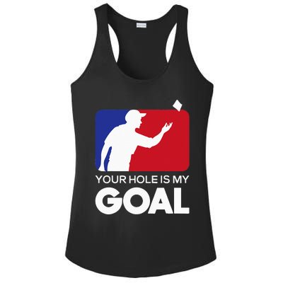 Your Hole is my Goal Funny Cornhole Player Bean Bag Game Ladies PosiCharge Competitor Racerback Tank