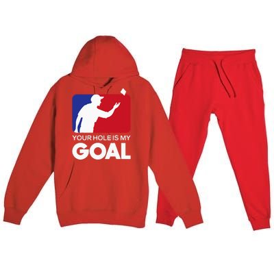 Your Hole is my Goal Funny Cornhole Player Bean Bag Game Premium Hooded Sweatsuit Set