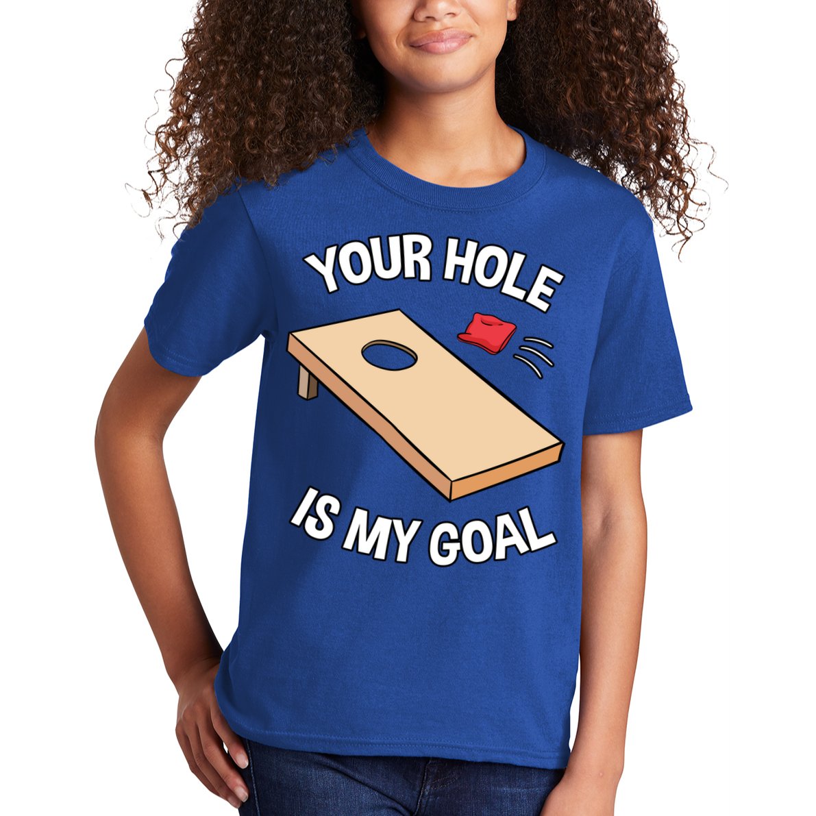 Your Hole Is My Goal Cornhole Team Bean Bag Lover Gift Kids T-Shirt