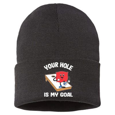 Your Hole Is My Goal Corn Hole Bean Bag Sarcastic Cornhole Sustainable Knit Beanie