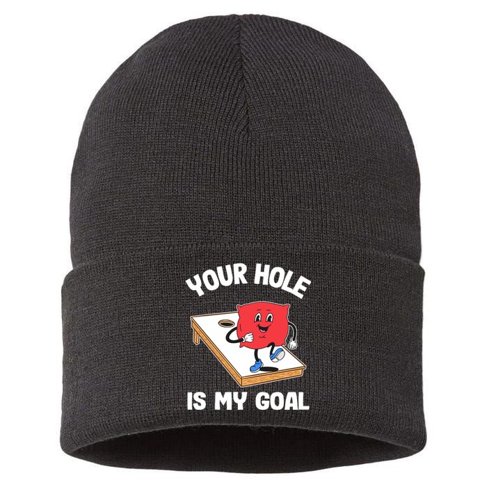 Your Hole Is My Goal Corn Hole Bean Bag Sarcastic Cornhole Sustainable Knit Beanie