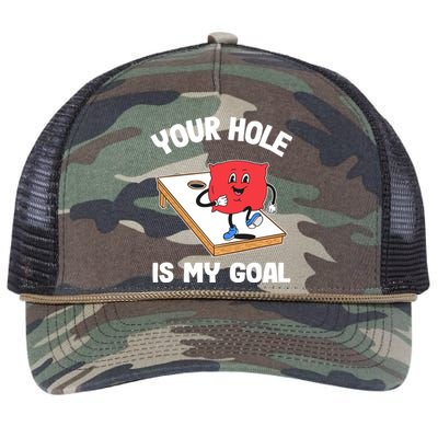 Your Hole Is My Goal Corn Hole Bean Bag Sarcastic Cornhole Retro Rope Trucker Hat Cap