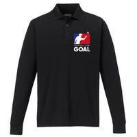 Your Hole Is My Goal Funny Cornhole Player Bean Bag Game Performance Long Sleeve Polo