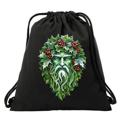 Yule Holly King Green Drawstring Bag