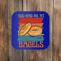 You Had Me At Bagels Funny Bagel Lover Retro Vintage Art Gift Coaster