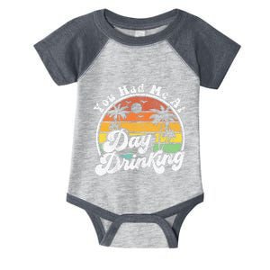 You Had Me At Day Drinking Funny Retro Beach Summer Gift Infant Baby Jersey Bodysuit