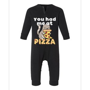 You Had Me At Pizza Cute Cat Eating Pepperoni Pizza Infant Fleece One Piece