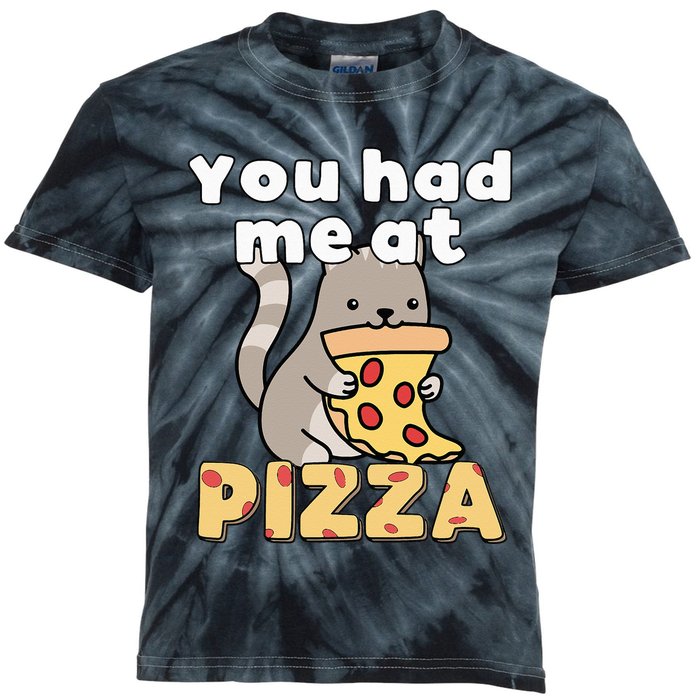 You Had Me At Pizza Cute Cat Eating Pepperoni Pizza Kids Tie-Dye T-Shirt