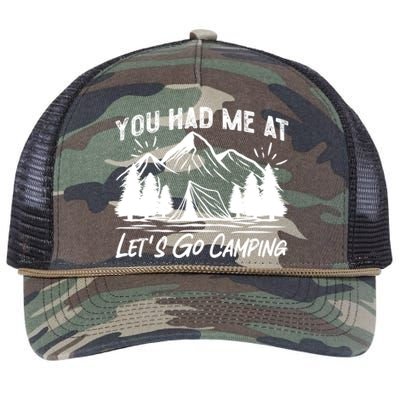 You Had Me At Let's Go Camping Tent Gift Retro Rope Trucker Hat Cap