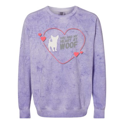 You Had My Heart At Woof White Dog Pink Heart Graphic Cool Gift Colorblast Crewneck Sweatshirt