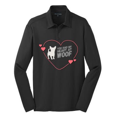 You Had My Heart At Woof White Dog Pink Heart Graphic Cool Gift Silk Touch Performance Long Sleeve Polo