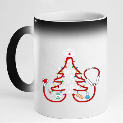 Y1qb Happy New Year Nicu Nurse Crew Christmas Nursing Tree Gift 11oz Black Color Changing Mug