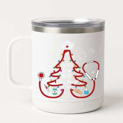 Y1qb Happy New Year Nicu Nurse Crew Christmas Nursing Tree Gift 12 oz Stainless Steel Tumbler Cup