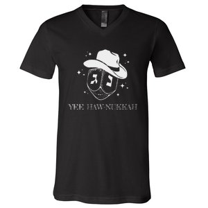 Yee Haw Nukkah Cowboy Dreidel Hanukkah V-Neck T-Shirt