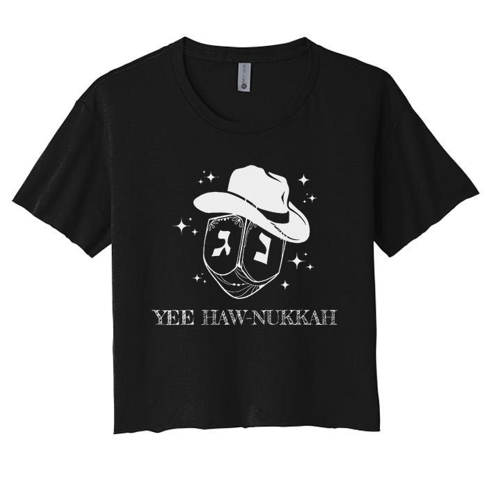 Yee Haw Nukkah Cowboy Dreidel Hanukkah Women's Crop Top Tee