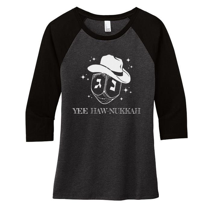 Yee Haw Nukkah Cowboy Dreidel Hanukkah Women's Tri-Blend 3/4-Sleeve Raglan Shirt