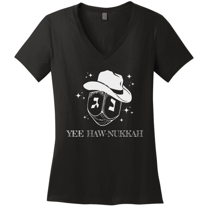 Yee Haw Nukkah Cowboy Dreidel Hanukkah Women's V-Neck T-Shirt