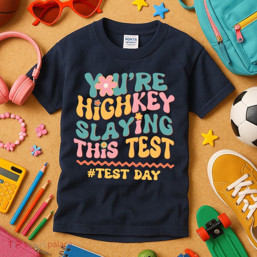 You're Highkey Slaying This Test # TEST DAY Kids T-Shirt