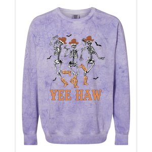 Yee Haw Skeleton Dancing Cow Boots Howdy Western Rodeo Gift Colorblast Crewneck Sweatshirt