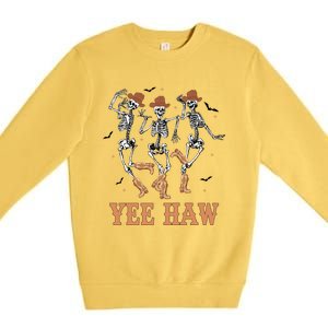 Yee Haw Skeleton Dancing Cow Boots Howdy Western Rodeo Gift Premium Crewneck Sweatshirt