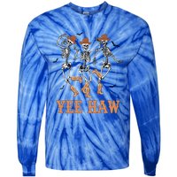 Yee Haw Skeleton Dancing Cow Boots Howdy Western Rodeo Gift Tie-Dye Long Sleeve Shirt